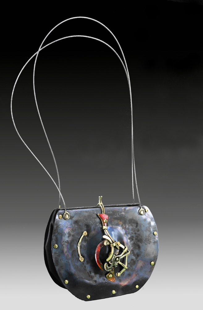 Handbag, art handbag, purse, metal purse, silver purse, copper purse, copper vessel, fashion bag, art bag, contemporary fashion, modern fashion, modern art, contemporary art
